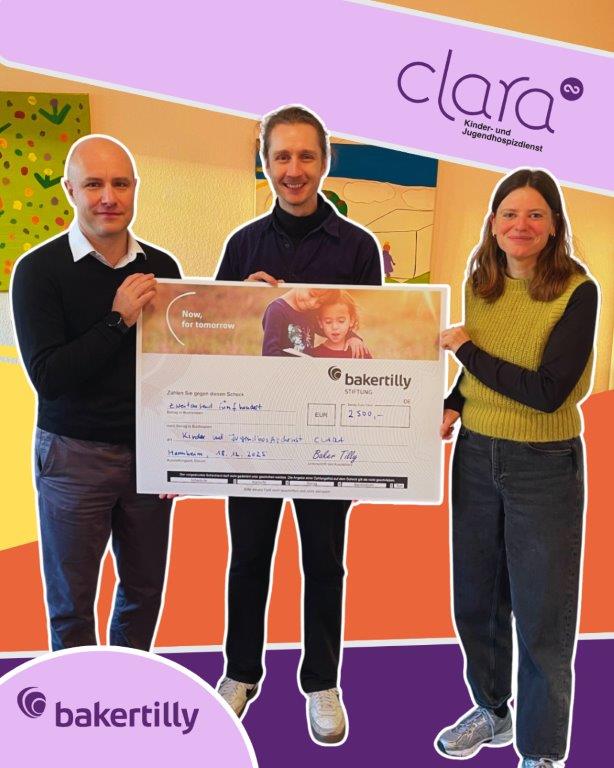 Baker Tilly Stiftung unterstützt den Kinder- und Jugendhospizdienst CLARA mit 2.500 Euro