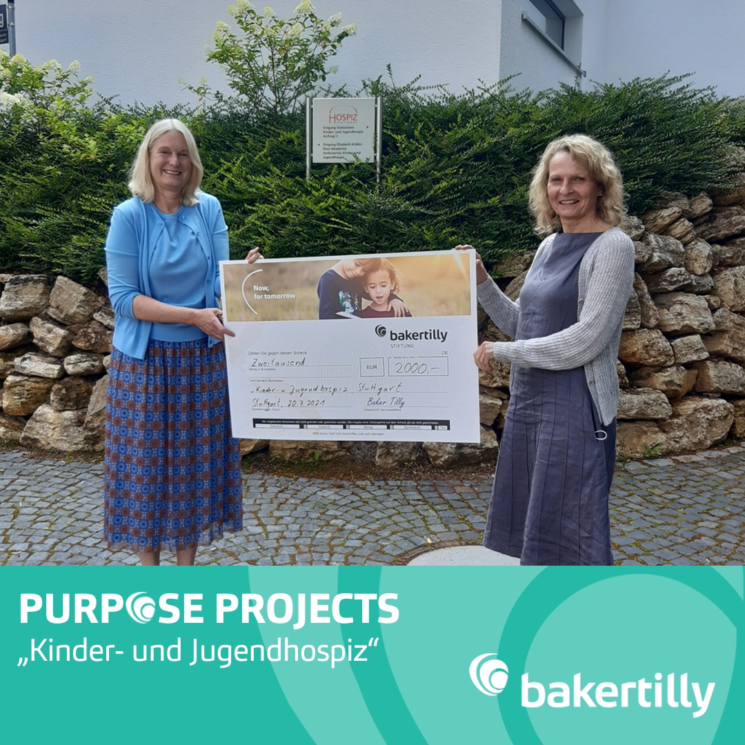 Baker Tilly Stiftung unterstützt Kinder- und Jugendhospiz Stuttgart mit 2.000 Euro