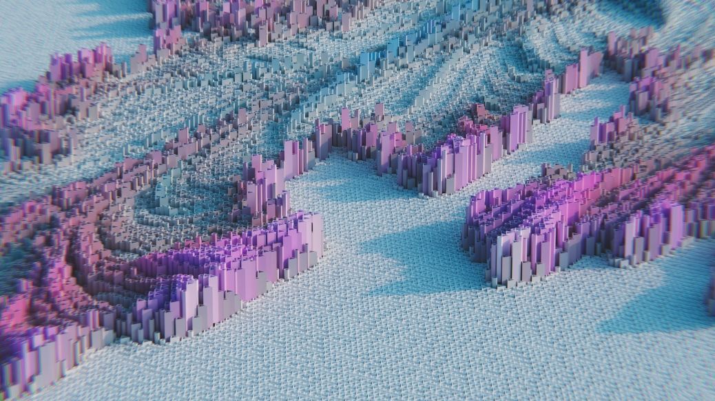 3D-Rendering: Eine 3D-Histogramm und Violett und Blau, das aussieht, wie ein Gebirge.
