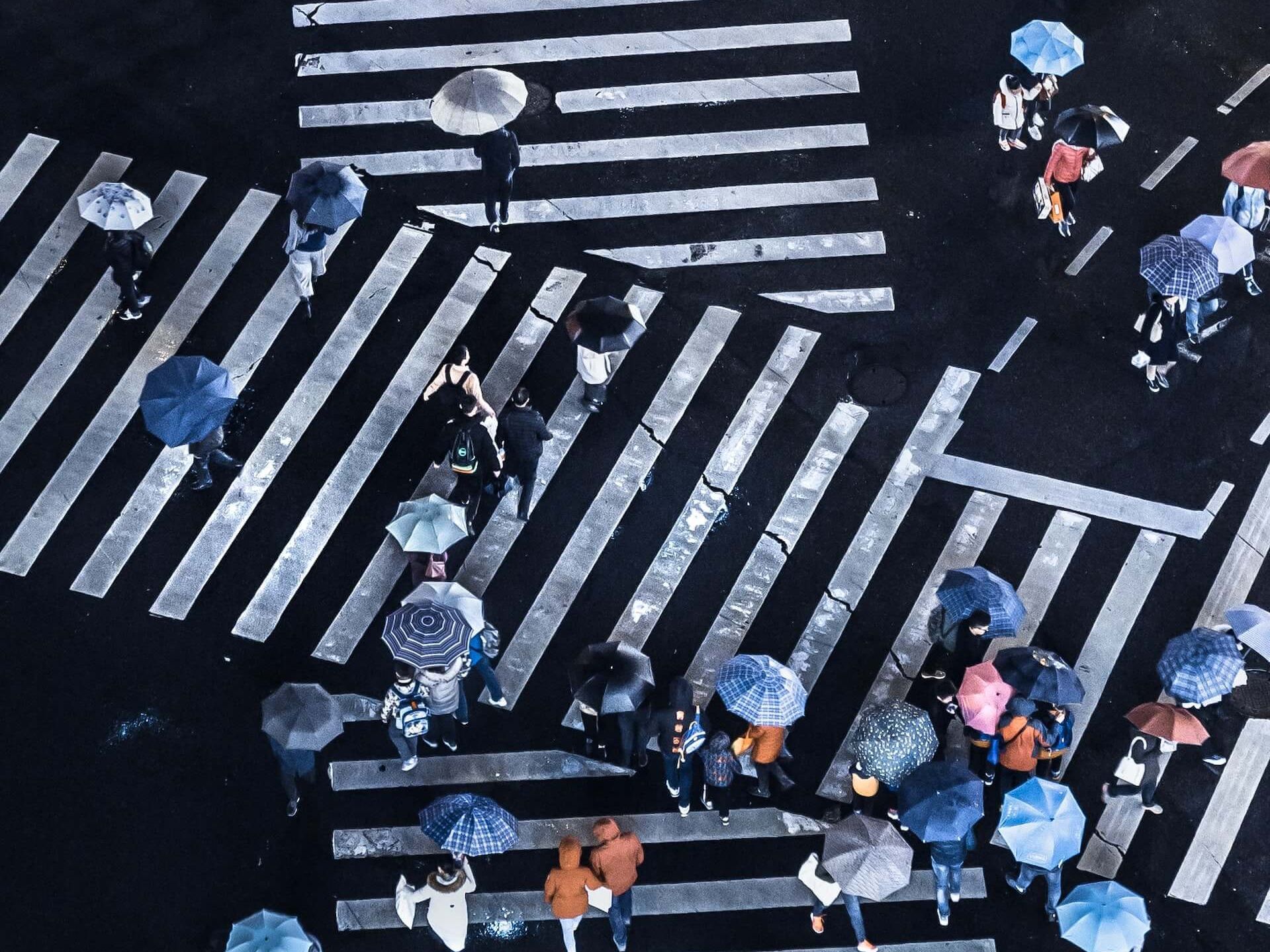 [[Translate to "English"]] People walking zebra crossing