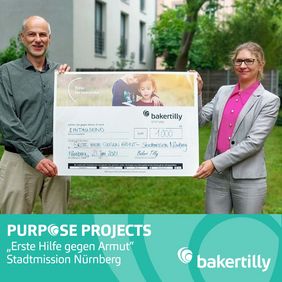 Baker Tilly Stiftung unterstützt Projekt der Nürnberger Stadtmission „Erste Hilfe gegen Armut“ mit 1.000 Euro