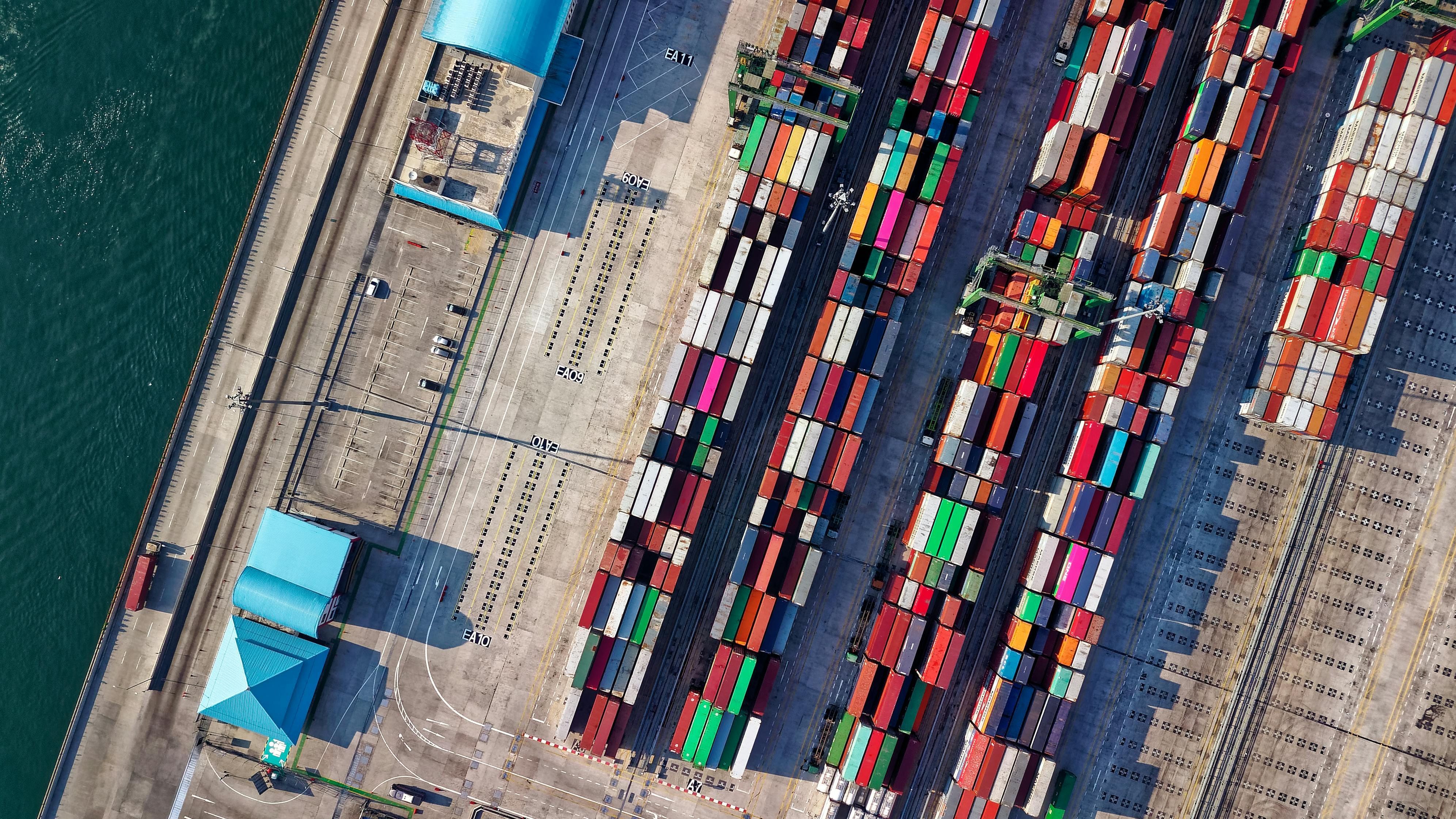 Photo: Freight containers lined up at the port.